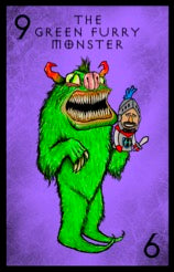 WET BRAIN ARTWORK : #9 Green Furry Monster 8 x 12" Foam Board